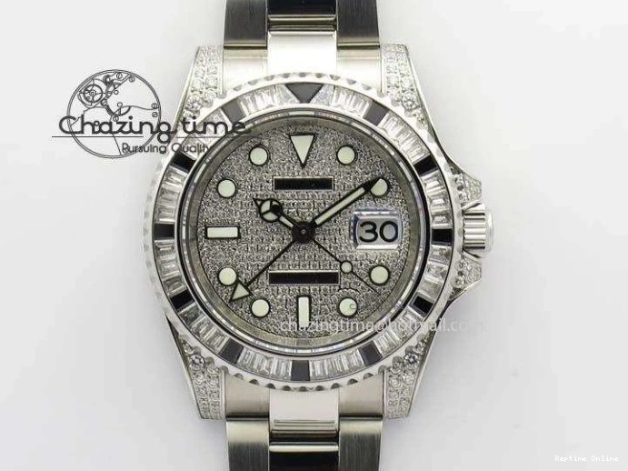 0226 Soft GMT-Master II 116759 SS Bp-Maker Black Ruby Crystal Diamond Dial On SS Bracelet A 3766